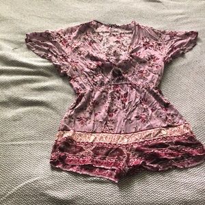 Floral front tie romper